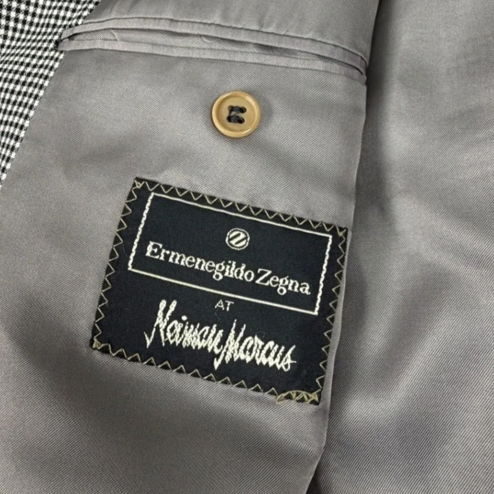 Ermenegildo Zegna Black White Check Blazer Sports Coat 46R IT 58
